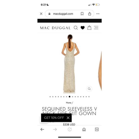 Mac Duggal 1068 Sequins V-Neck Side Slit Gown Evening Dress 0 XS Gold Sleeveless - Picture 2 of 11